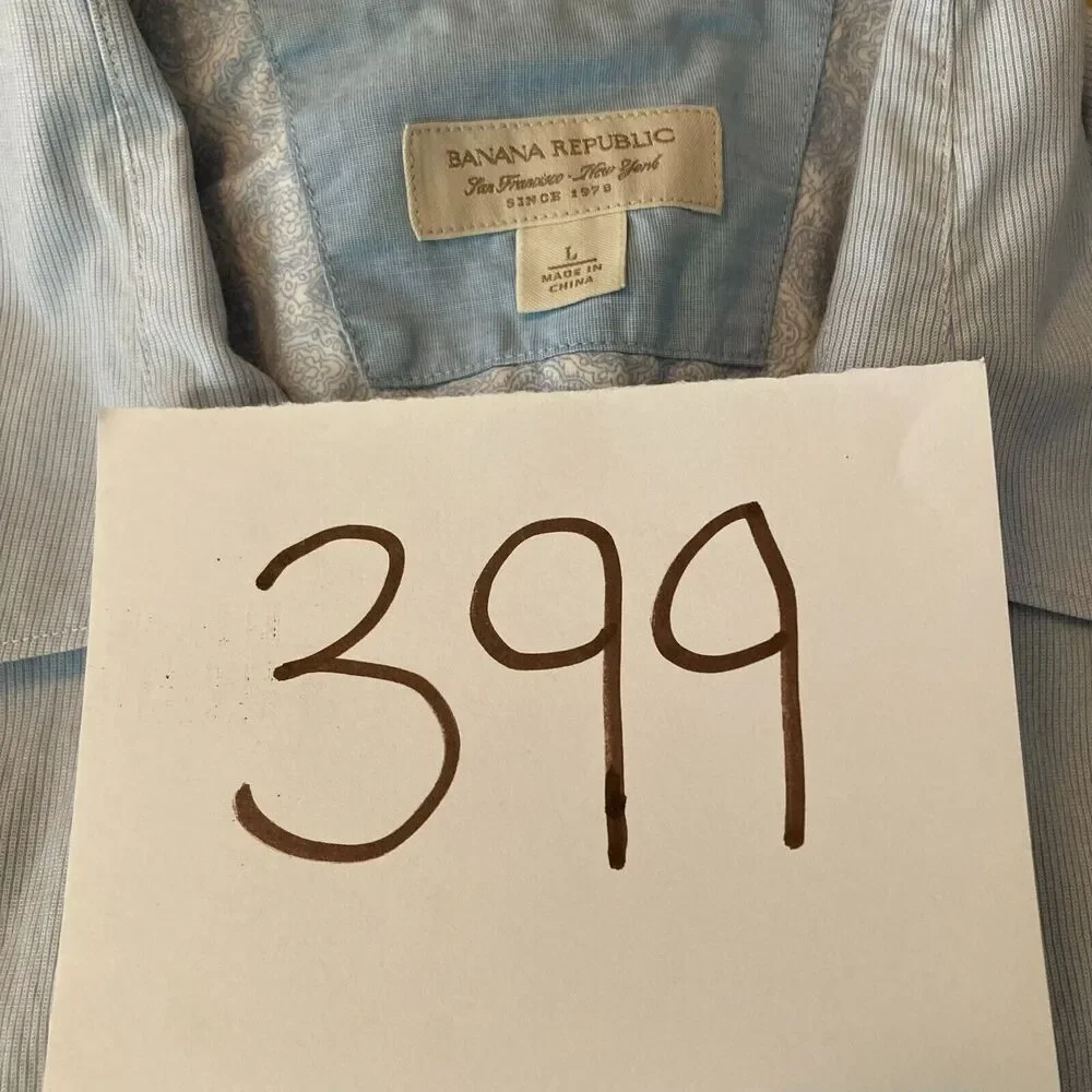 Banana Republic Shirt Mens Sz L Classic Fit Blue Stripe Button Short Sleeve‎